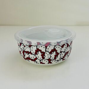 HELLO KITTY Red White Everywhere Covered Small Ceramic Bowl With Lid